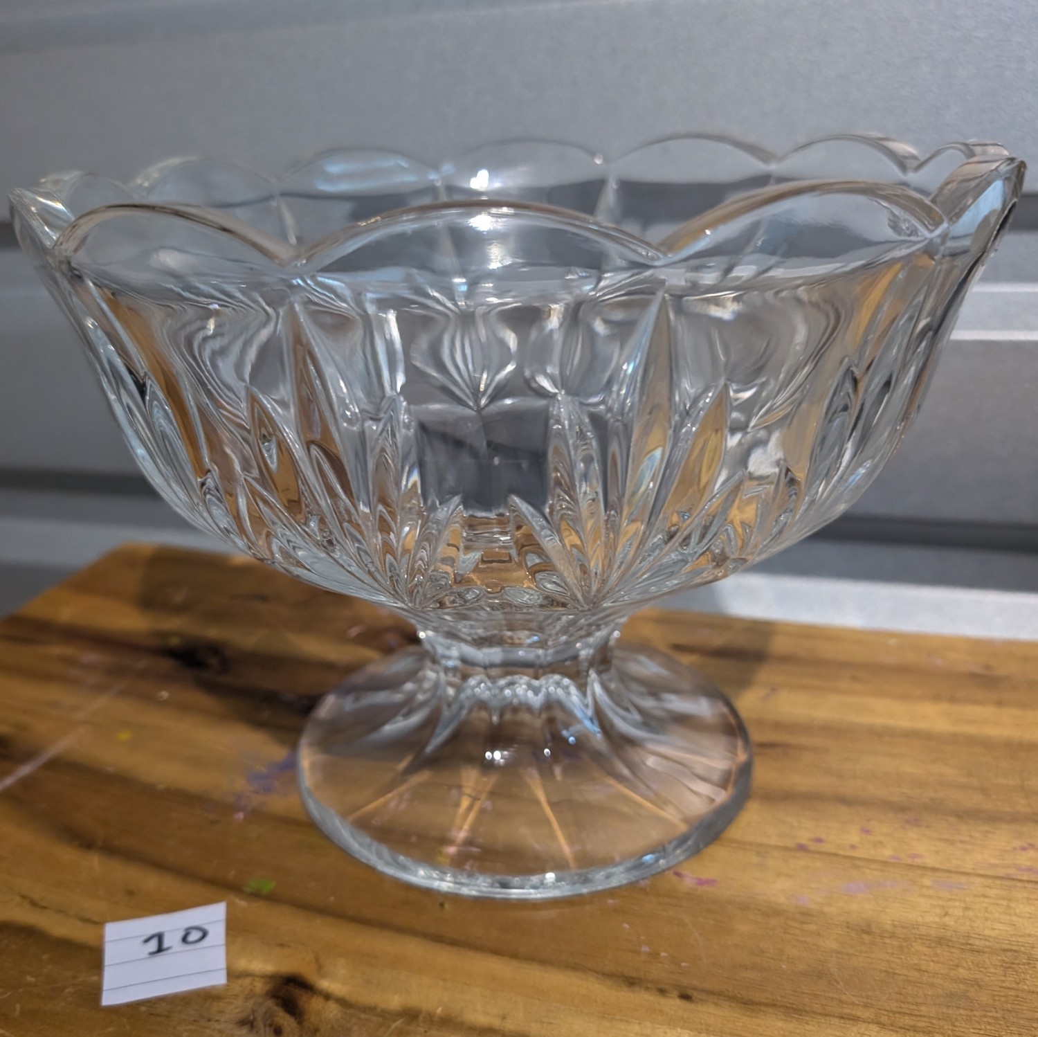 Bohemia Crystal Pedestal Bowl with Scalloped Edge Czech Republic
