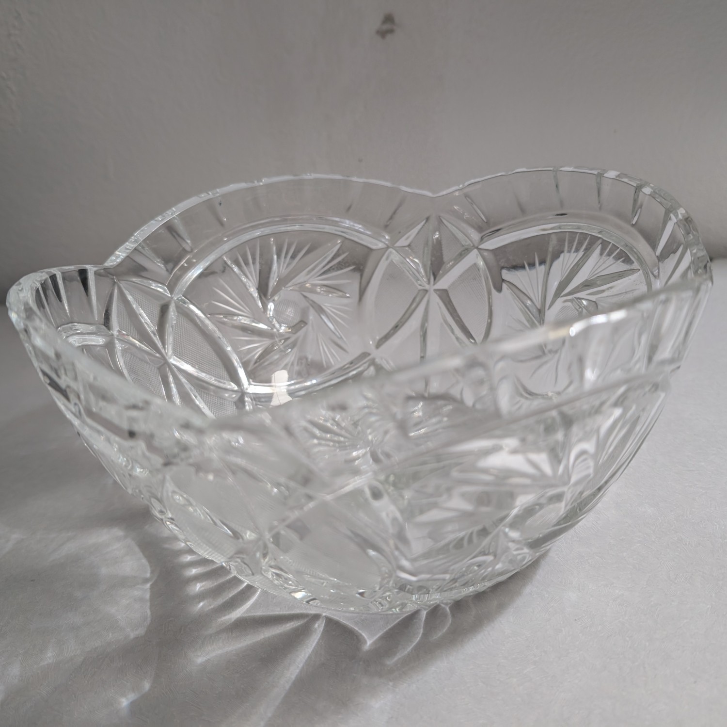 Vintage Bohemian Crystal Serving Bowl Poland Whirling Star pattern