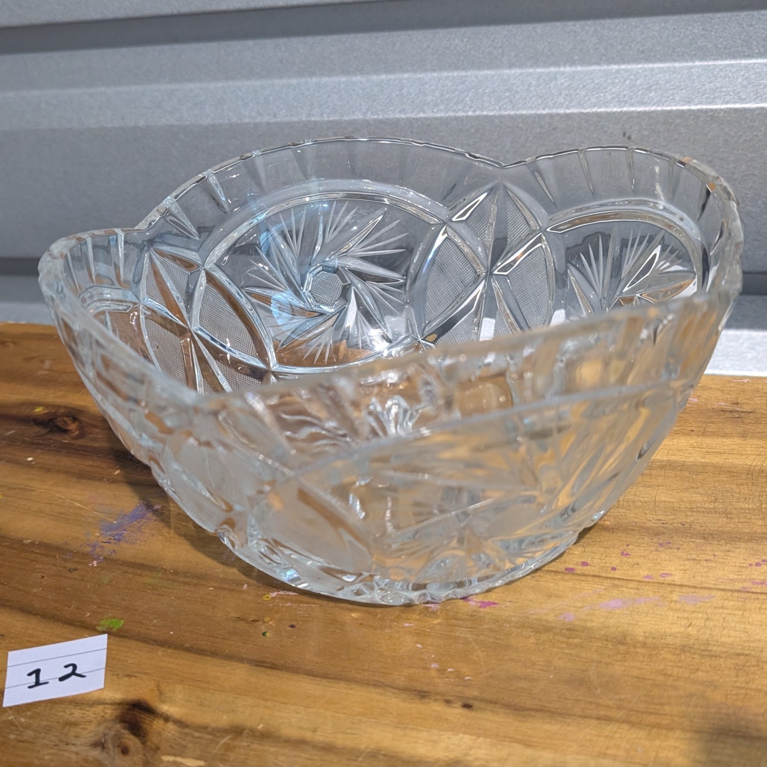 Vintage Bohemian Crystal Serving Bowl Poland Whirling Star pattern