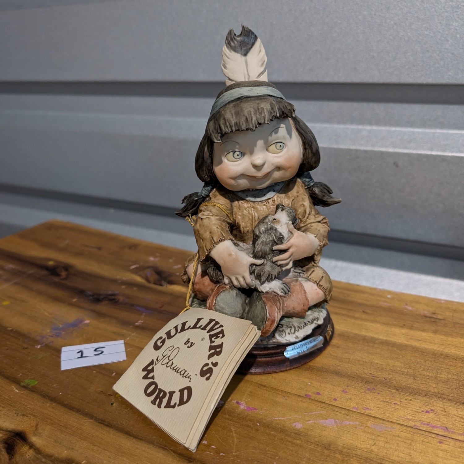 Gulliver’s World - Giuseppe Armani sculpture - Indian Girl with Puppy - Made in Italy