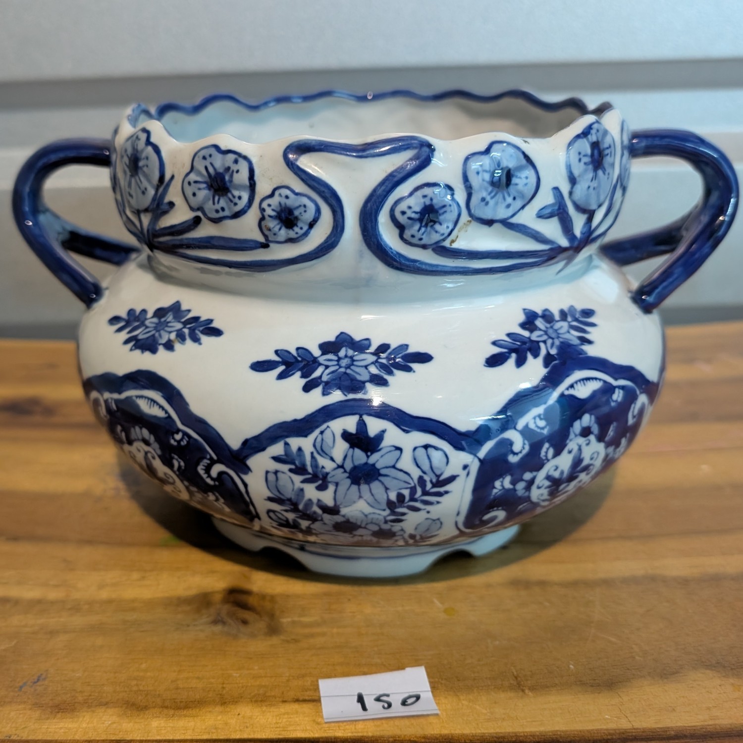 Chinese Vase with Handles - Blue and White with Flowers