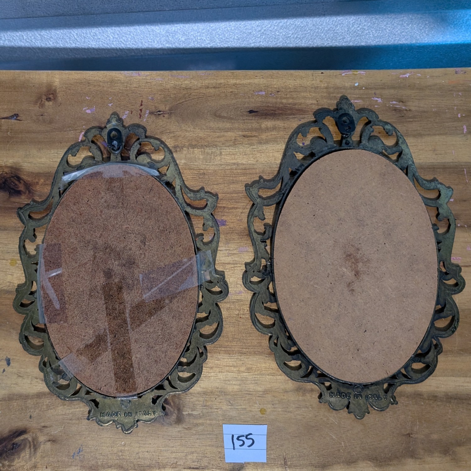 Vintage Italian Ornate Oval Brass Metal Photo Frames with Prints ( 8 1/2” x 5 1/2”)