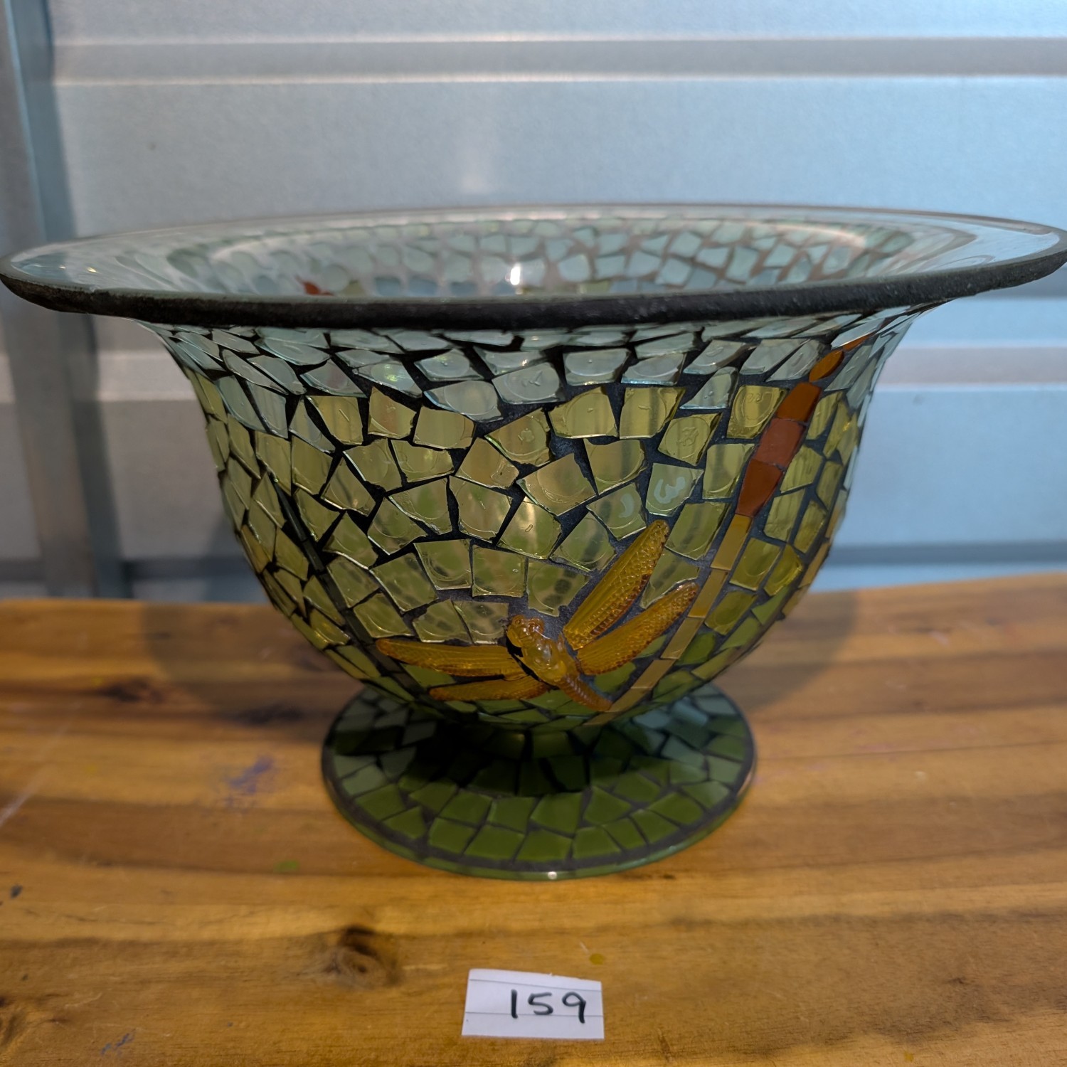 Vintage Mosaic Glass Dragonfly Bowl