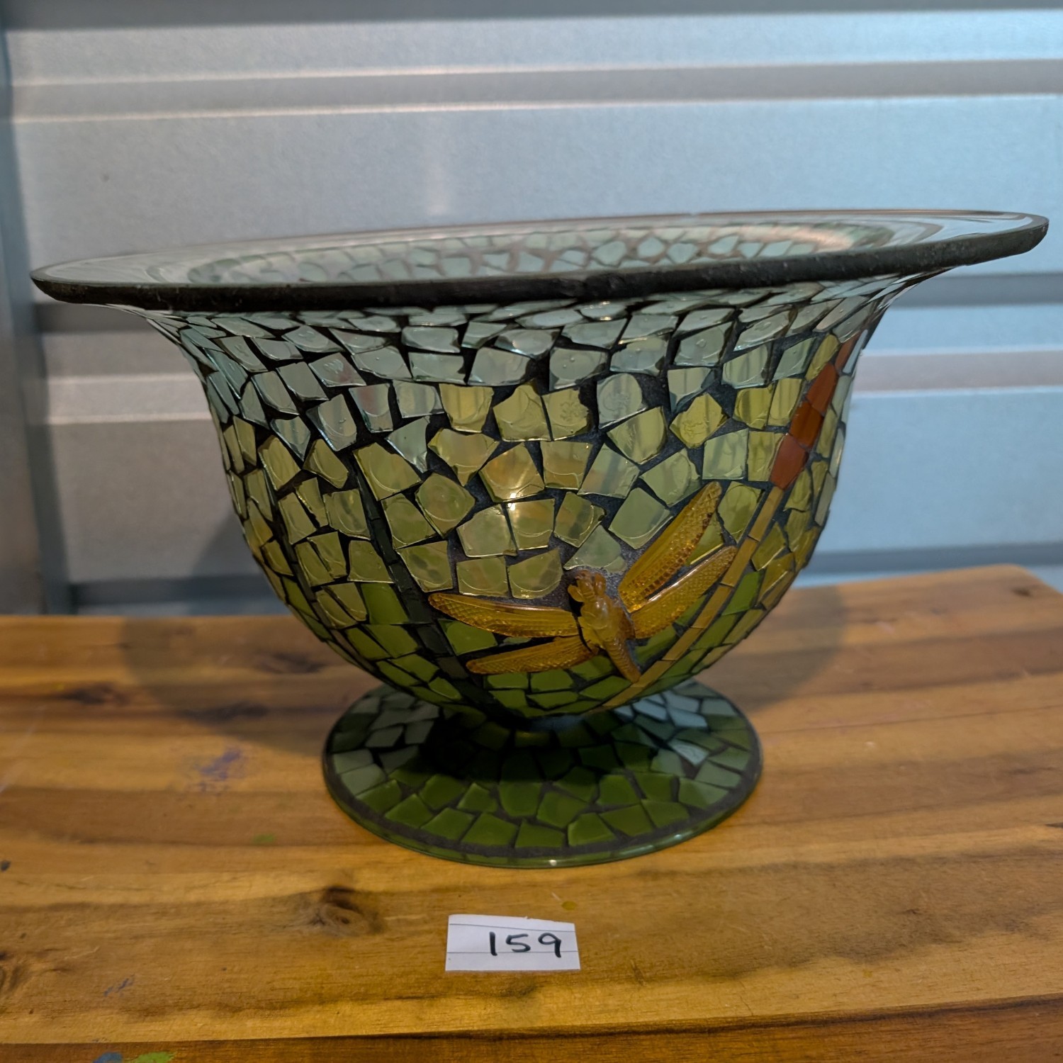 Vintage Mosaic Glass Dragonfly Bowl