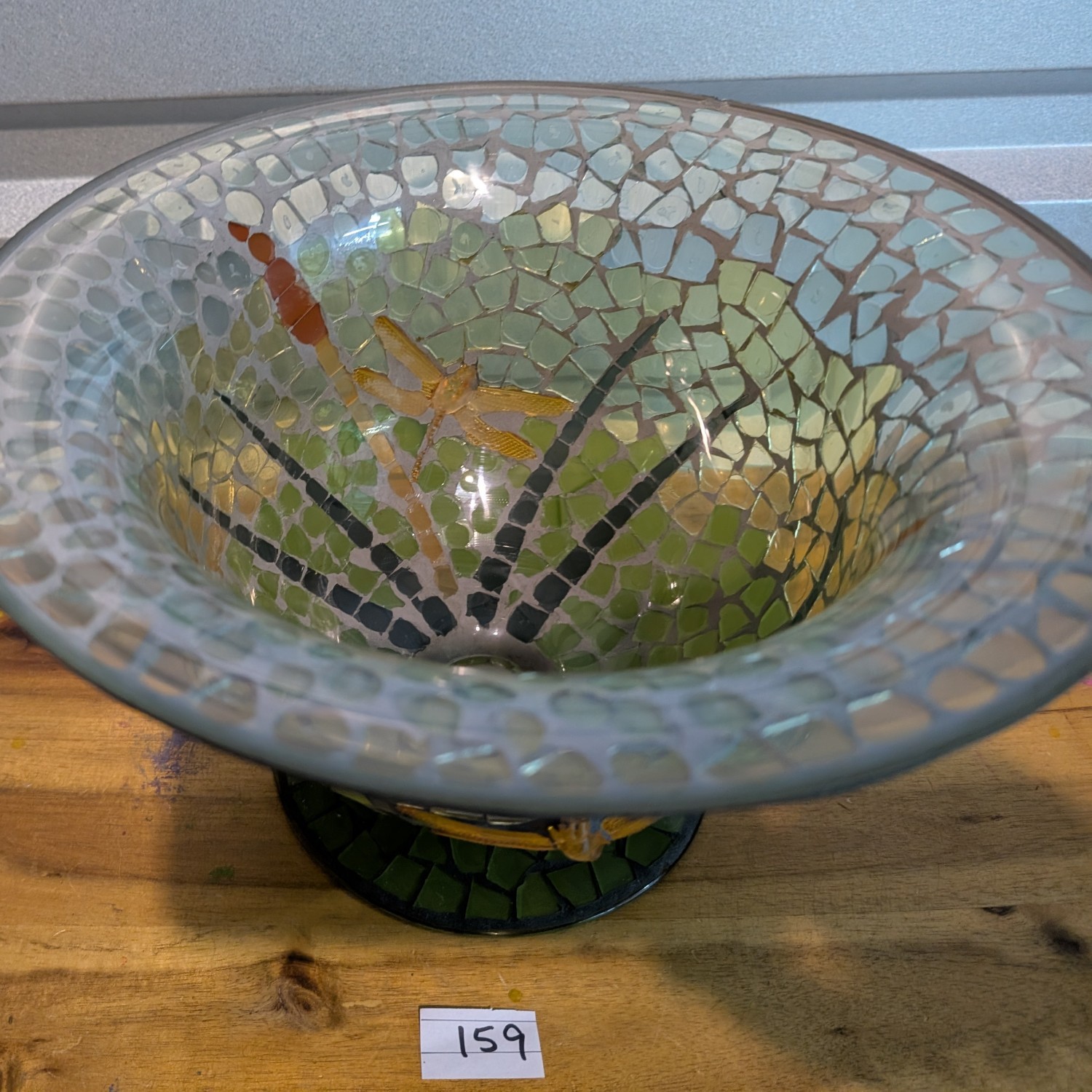 Vintage Mosaic Glass Dragonfly Bowl