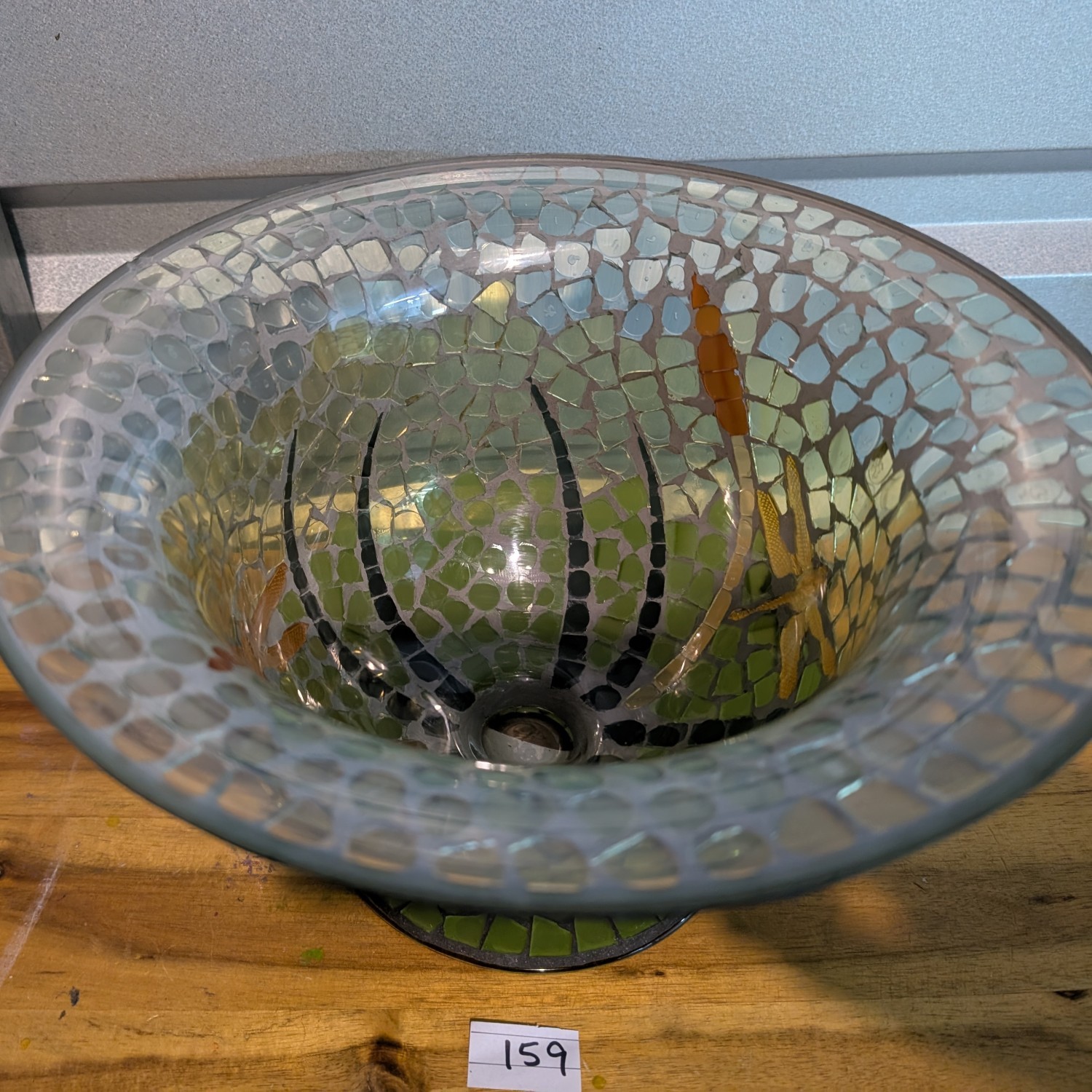 Vintage Mosaic Glass Dragonfly Bowl