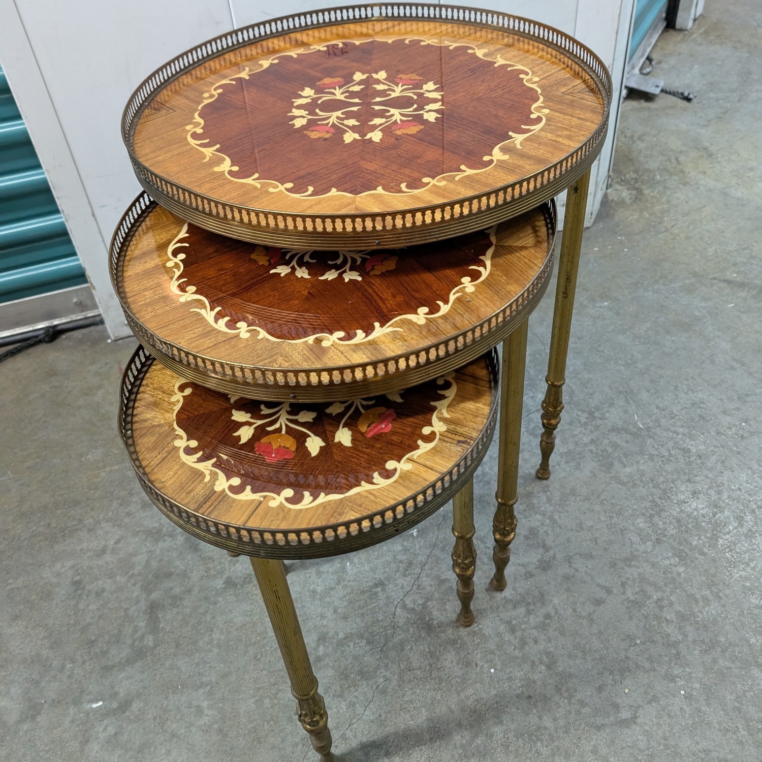 3-piece round antique ornate wood tables