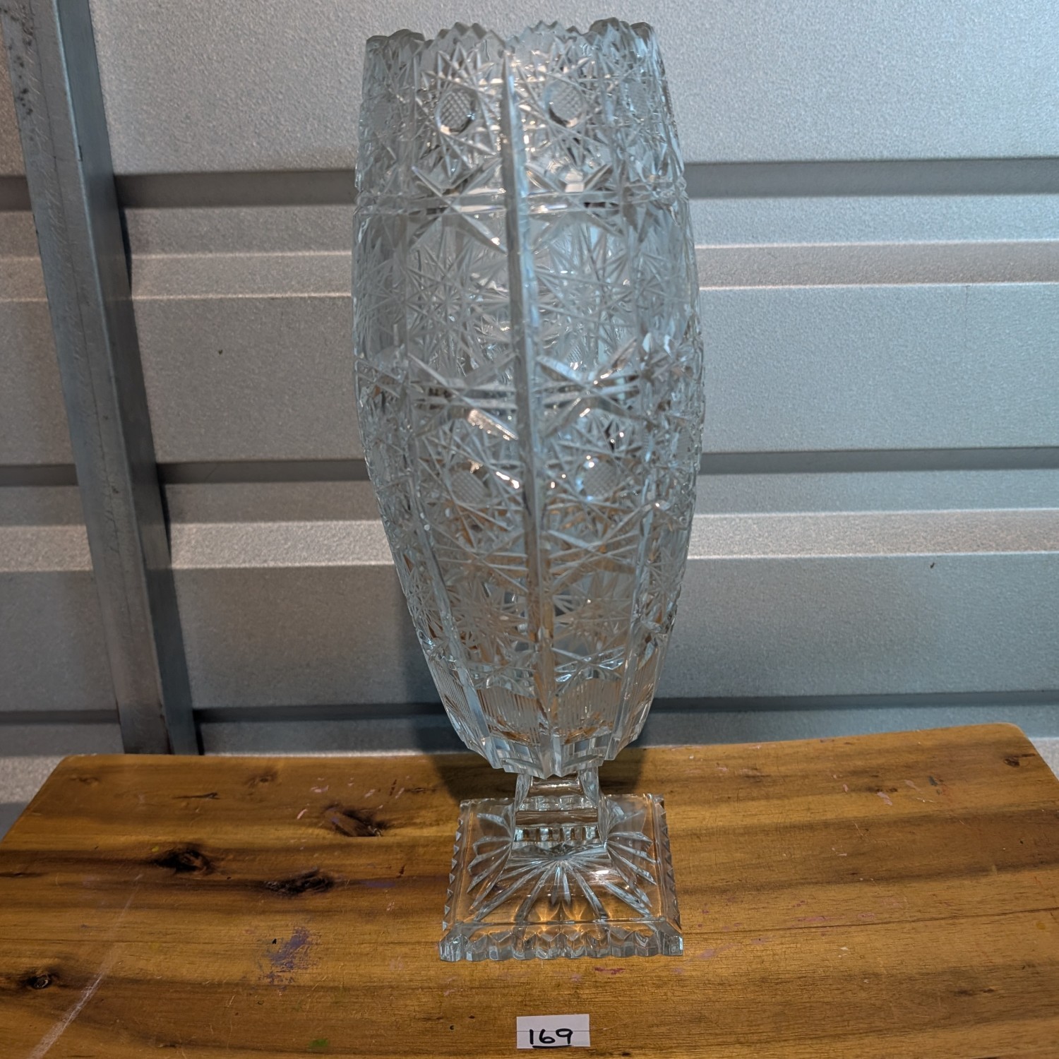Vintage Queens Lace Cut Crystal Pedestal Oval Shaped Vase