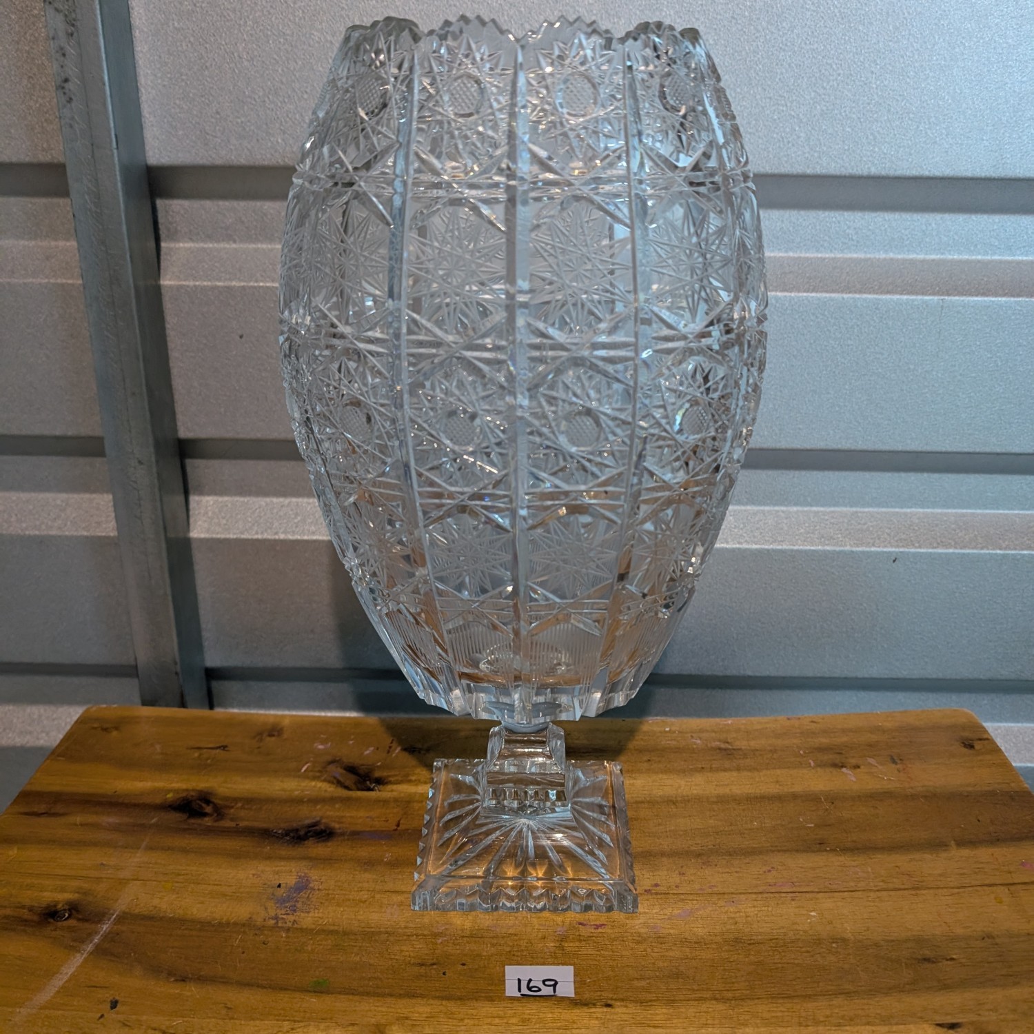 Vintage Queens Lace Cut Crystal Pedestal Oval Shaped Vase