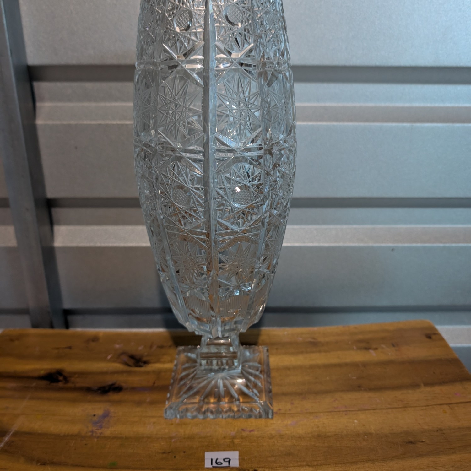 Vintage Queens Lace Cut Crystal Pedestal Oval Shaped Vase