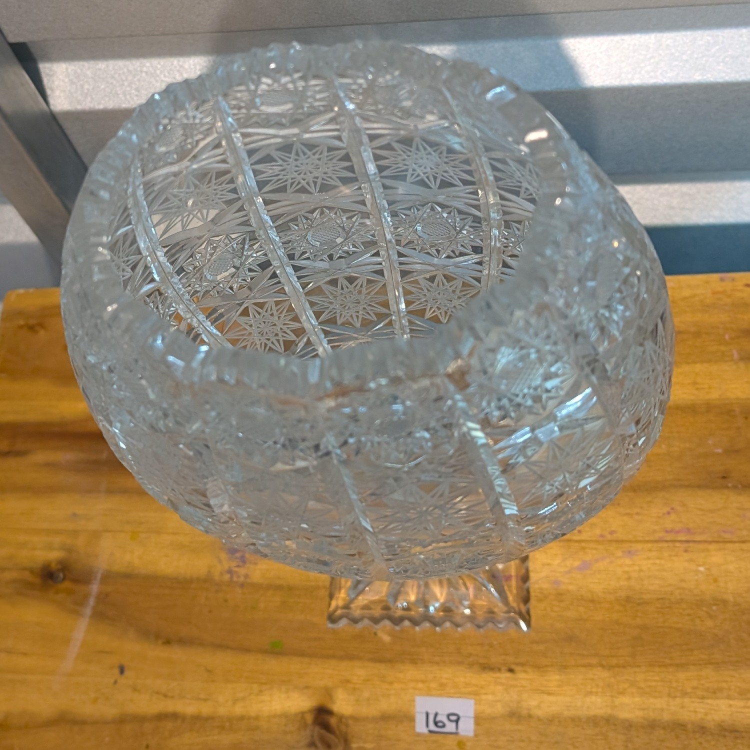 Vintage Queens Lace Cut Crystal Pedestal Oval Shaped Vase