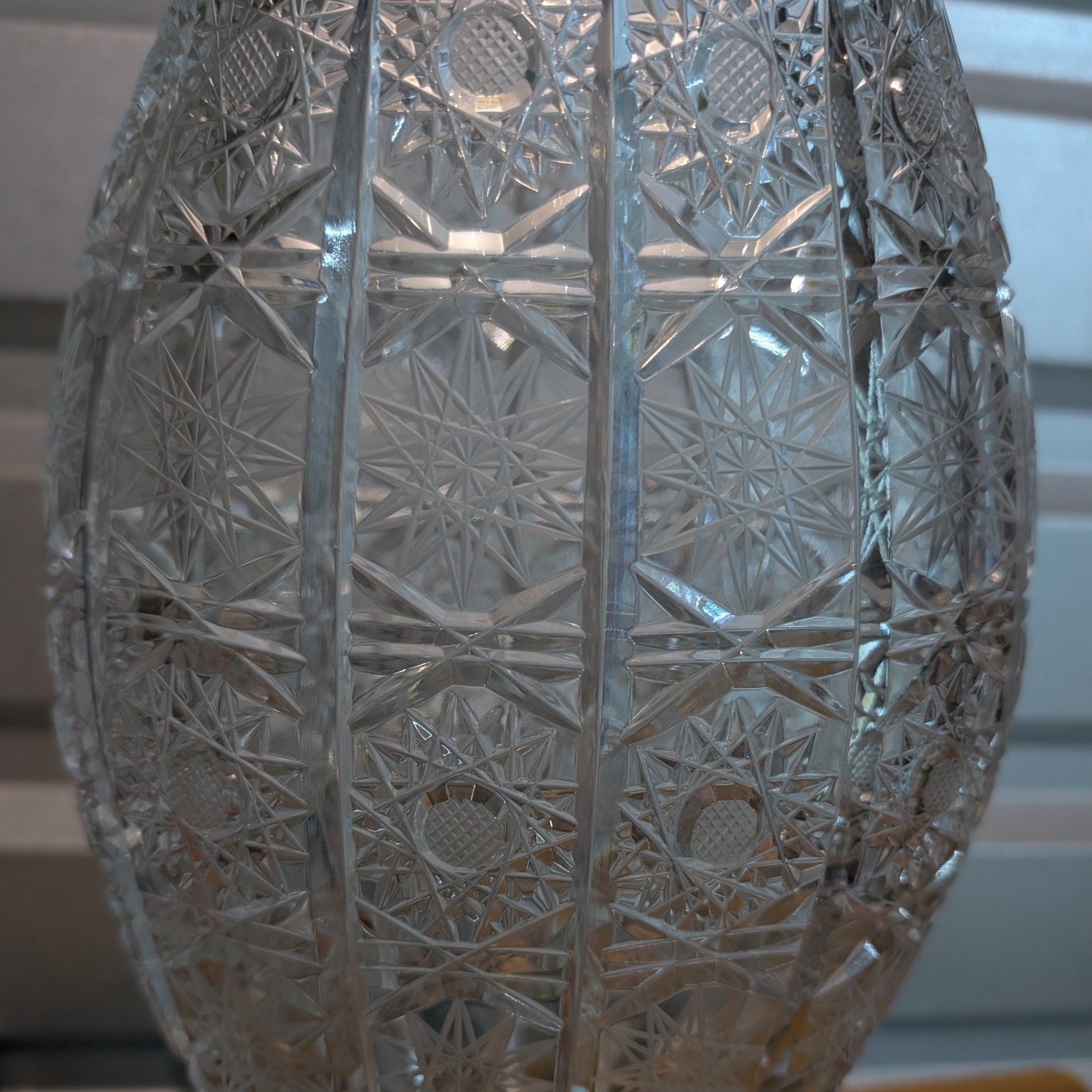 Vintage Queens Lace Cut Crystal Pedestal Oval Shaped Vase