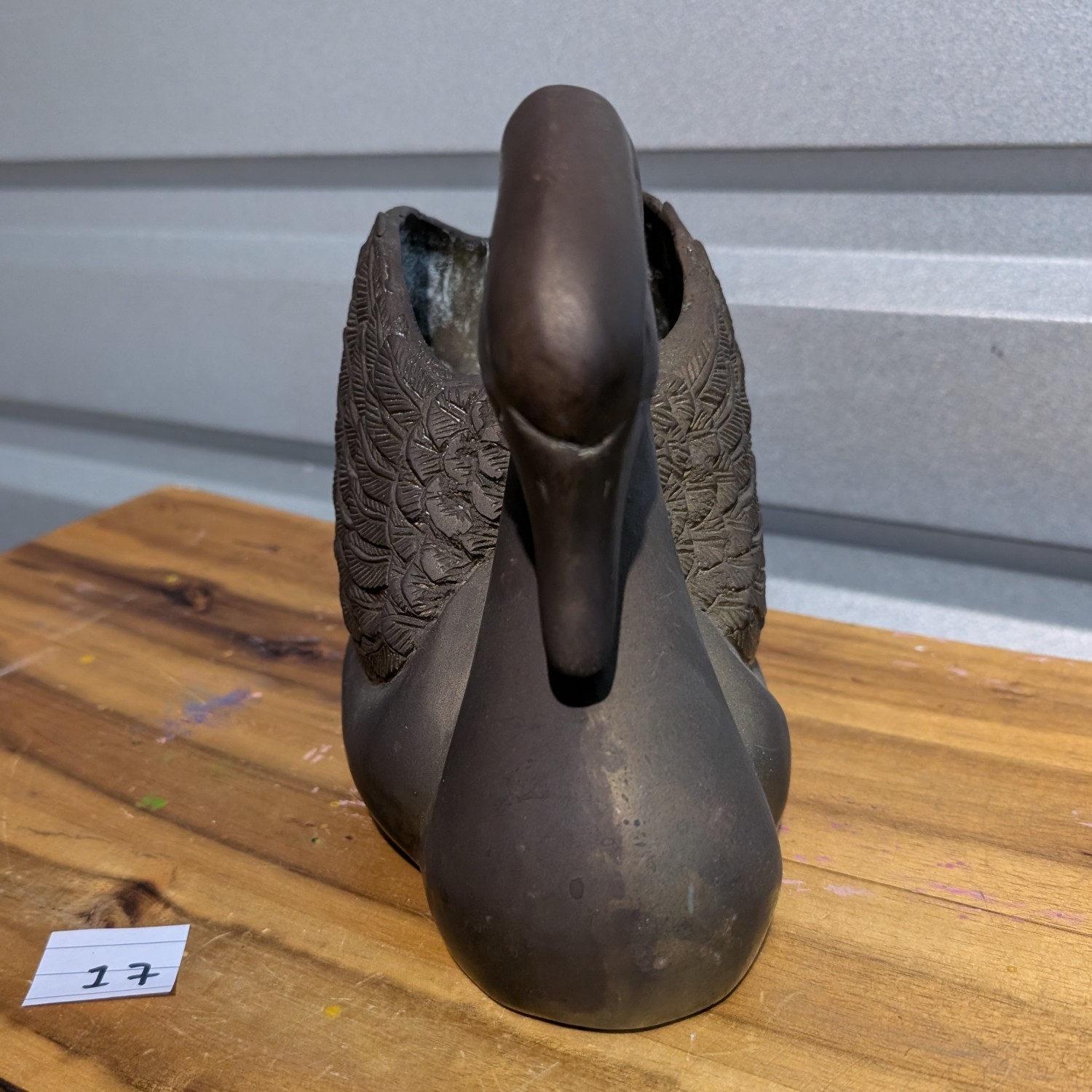 Vintage solid bronze swan planter