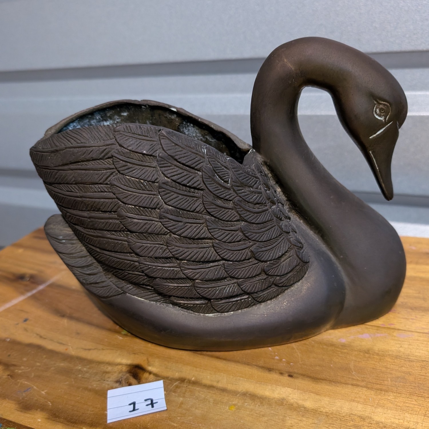 Vintage solid bronze swan planter