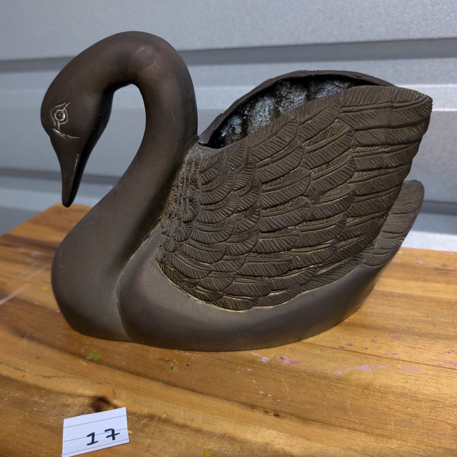 Vintage solid bronze swan planter