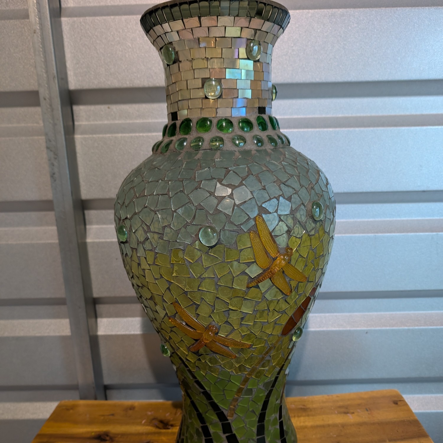 Vintage Mosaic Glass Dragonfly Vase