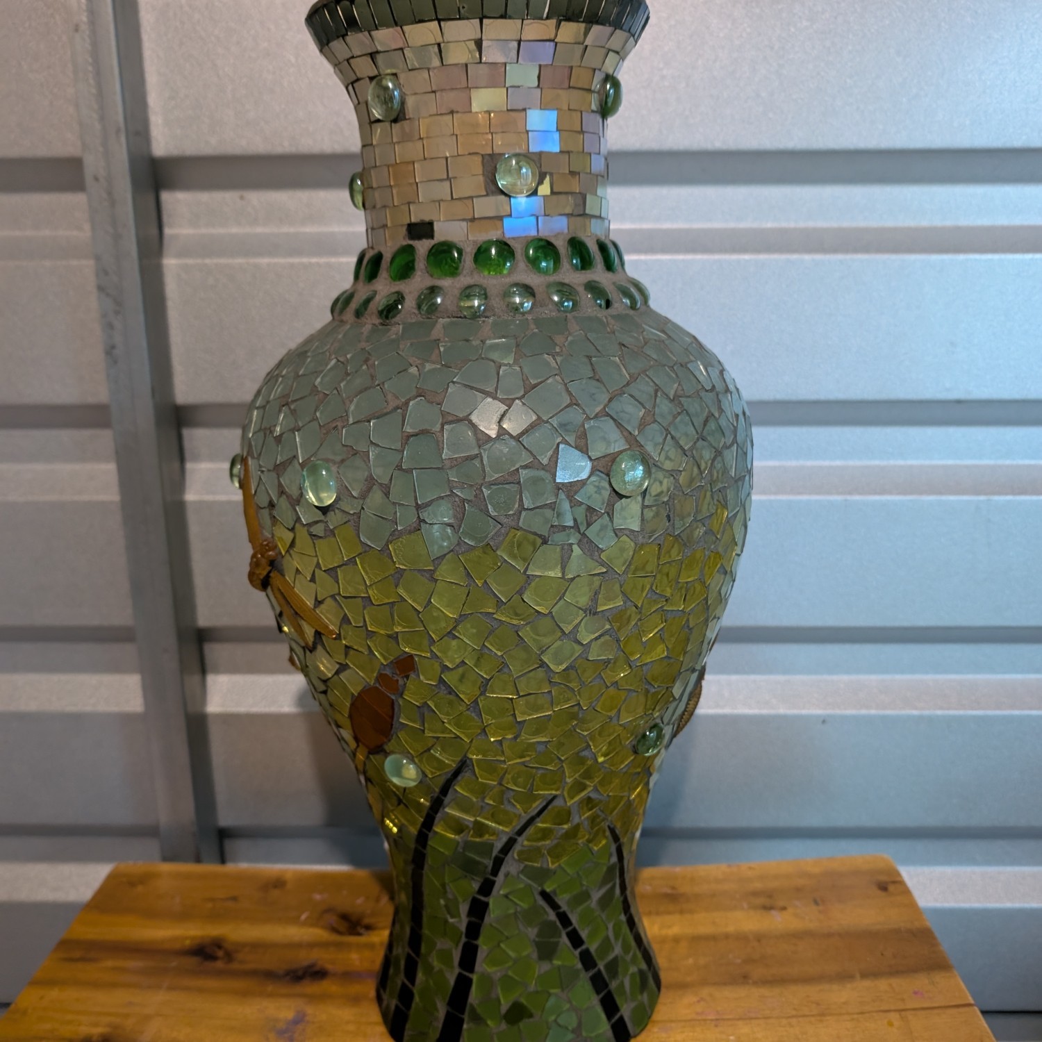 Vintage Mosaic Glass Dragonfly Vase