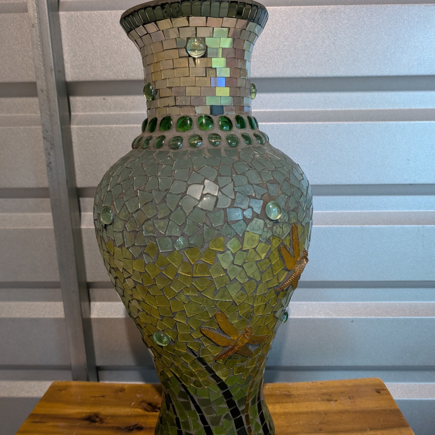 Vintage Mosaic Glass Dragonfly Vase