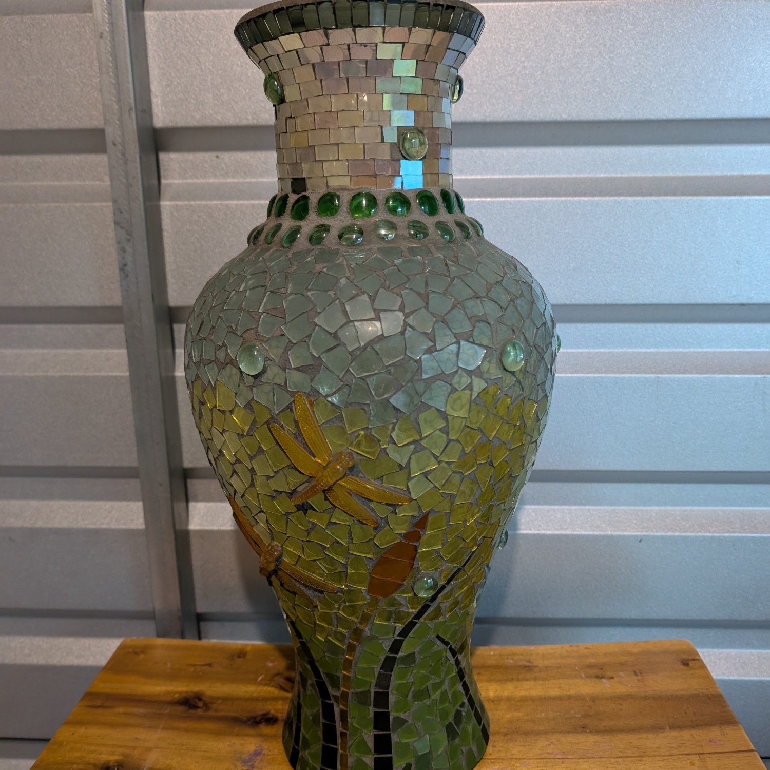 Vintage Mosaic Glass Dragonfly Vase