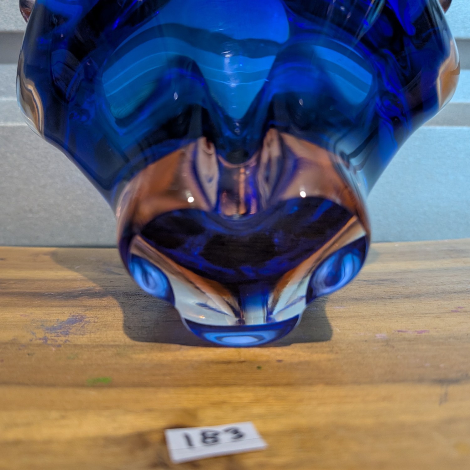 Vintage Czech Bohemia blue handmade art glass bowl/vase