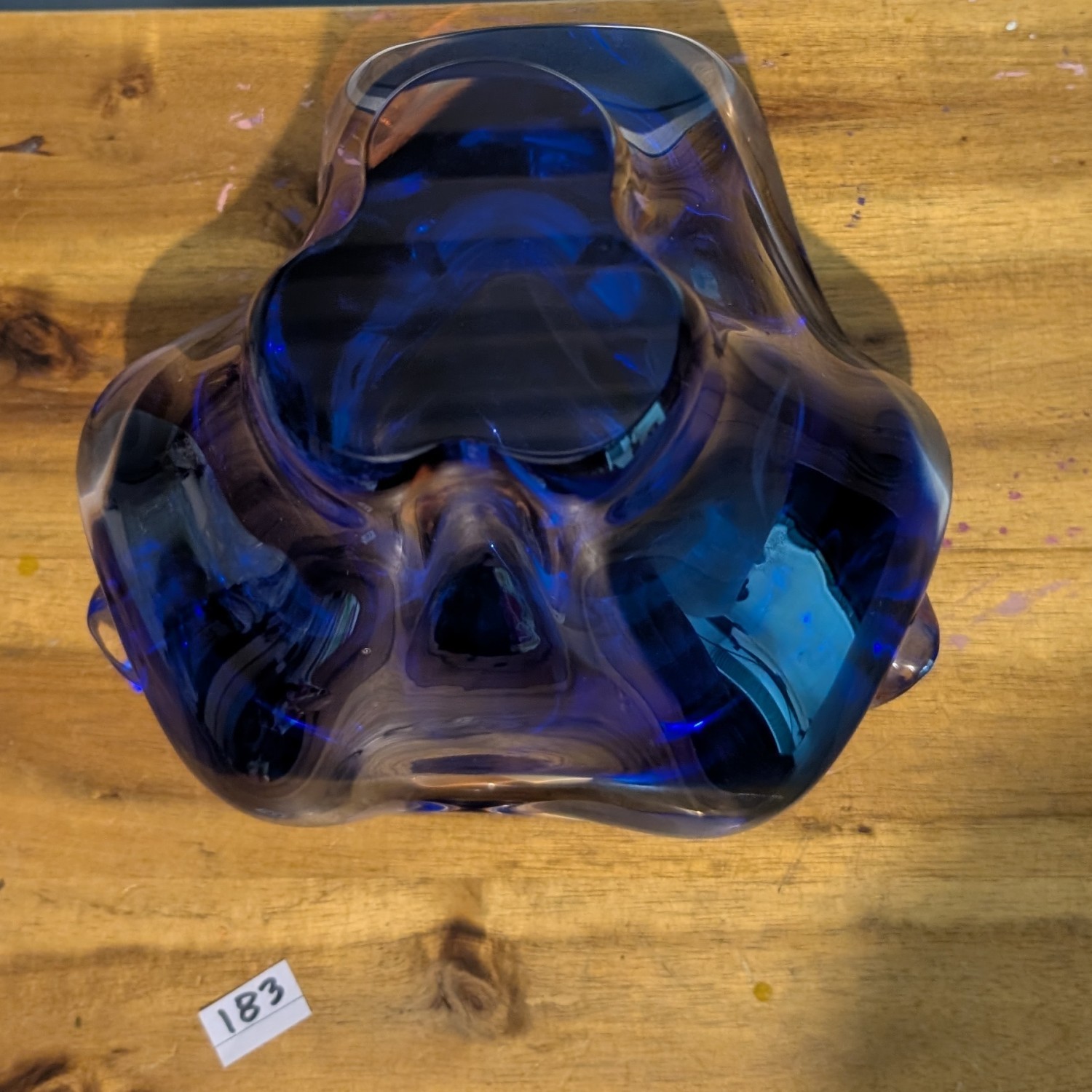 Vintage Czech Bohemia blue handmade art glass bowl/vase
