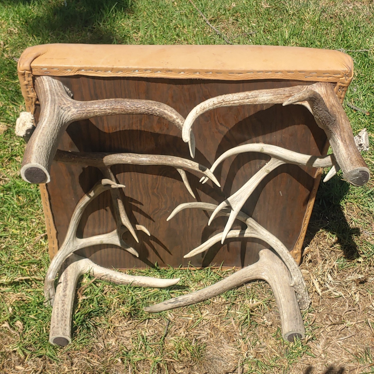 Real genuine Deer antler/leather Foot stool/ottoman/chair 2’ wide 1’ tall 