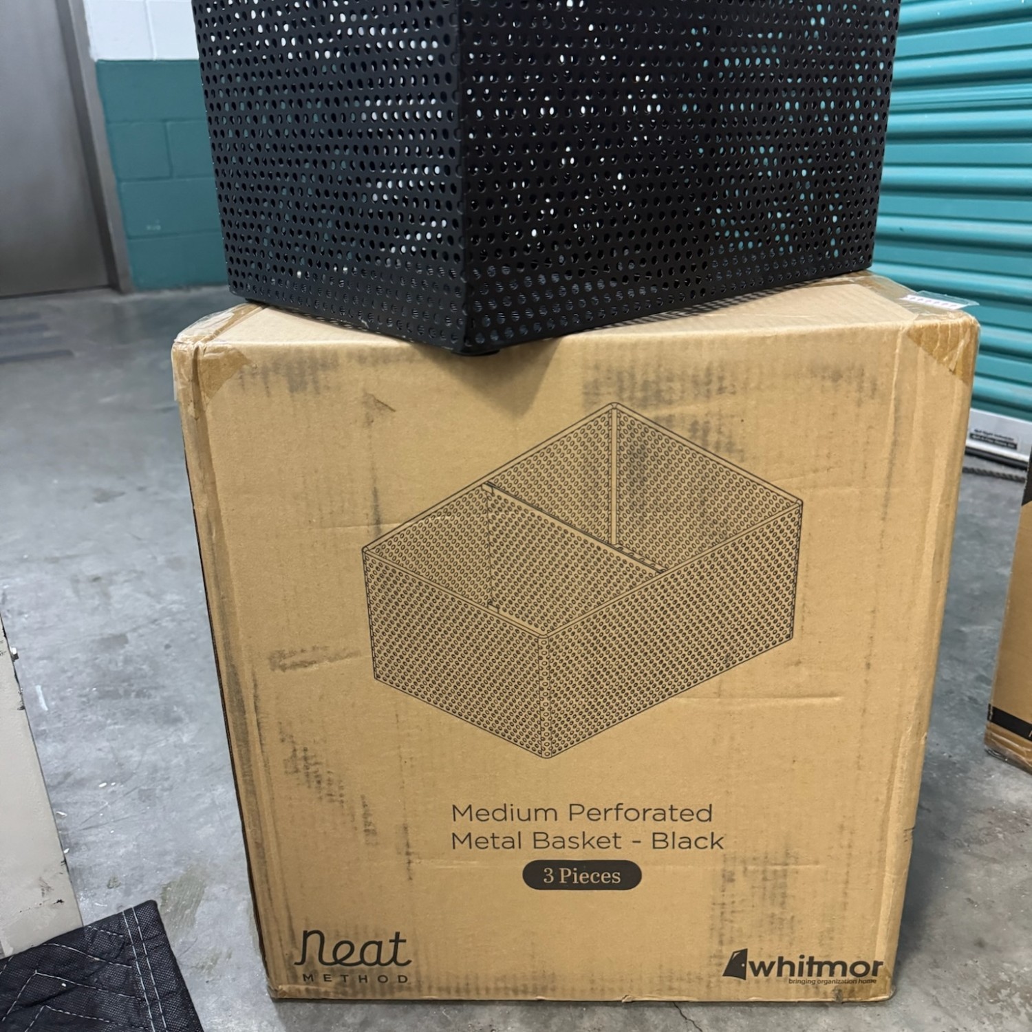 Neat Method 2 sizes black perforated metal mesh baskets