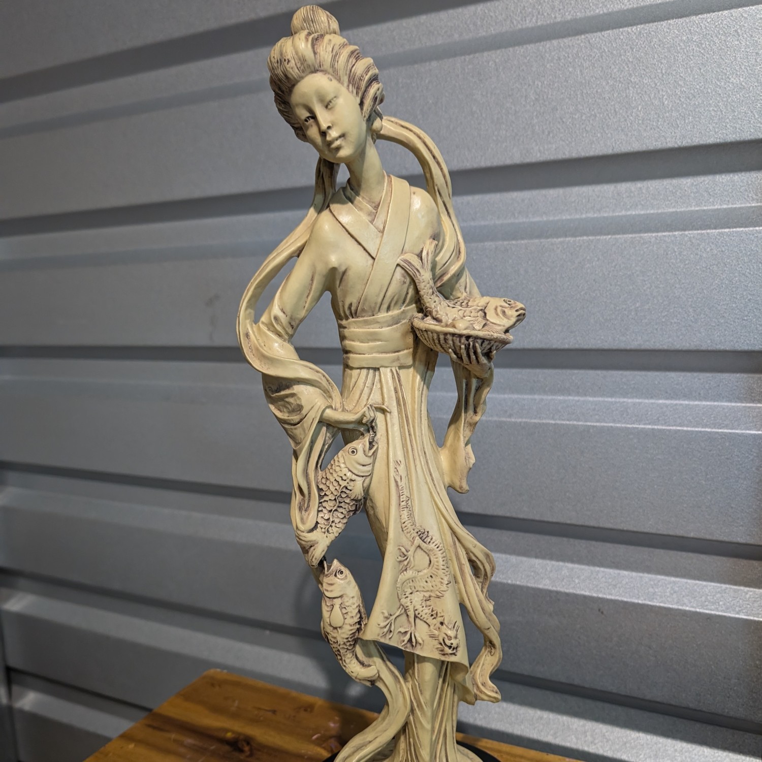 Vintage Asian Woman with Fishes Resin Sculpture Figurine 