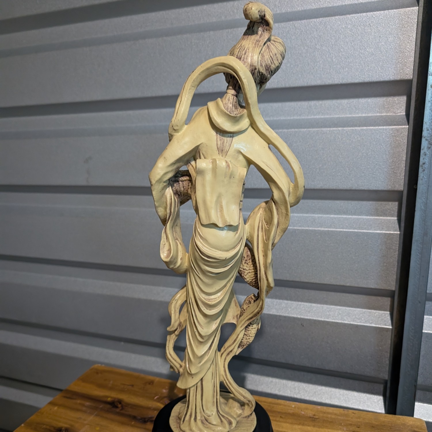 Vintage Asian Woman with Fishes Resin Sculpture Figurine 