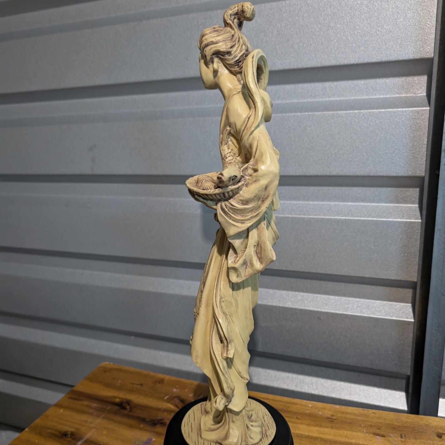 Vintage Asian Woman with Fishes Resin Sculpture Figurine 