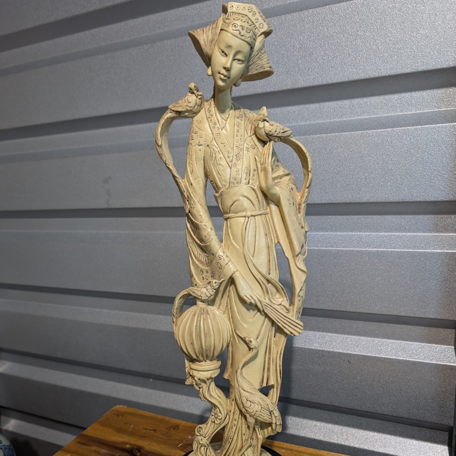 Asian Woman with Birds Resin Sculpture Figurine 