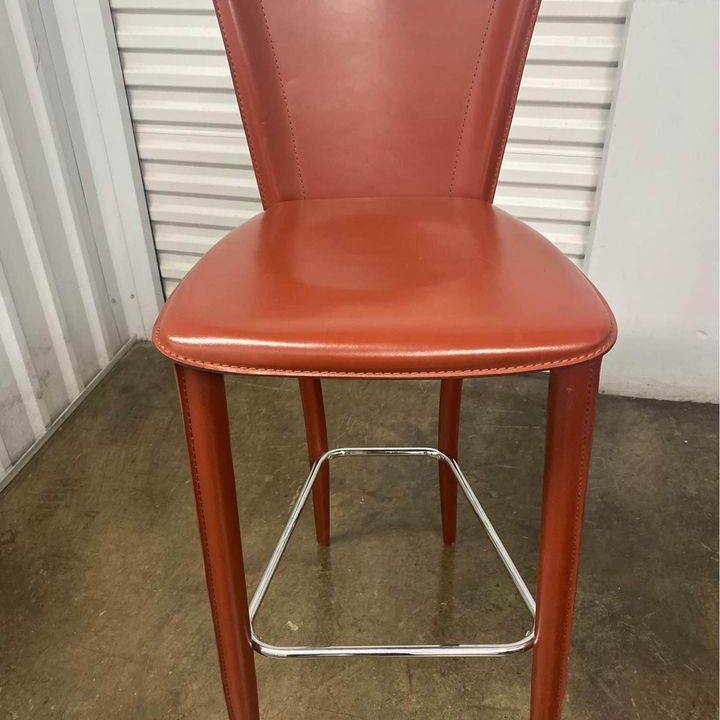 Unique Red Leather Bar Stools (x3)