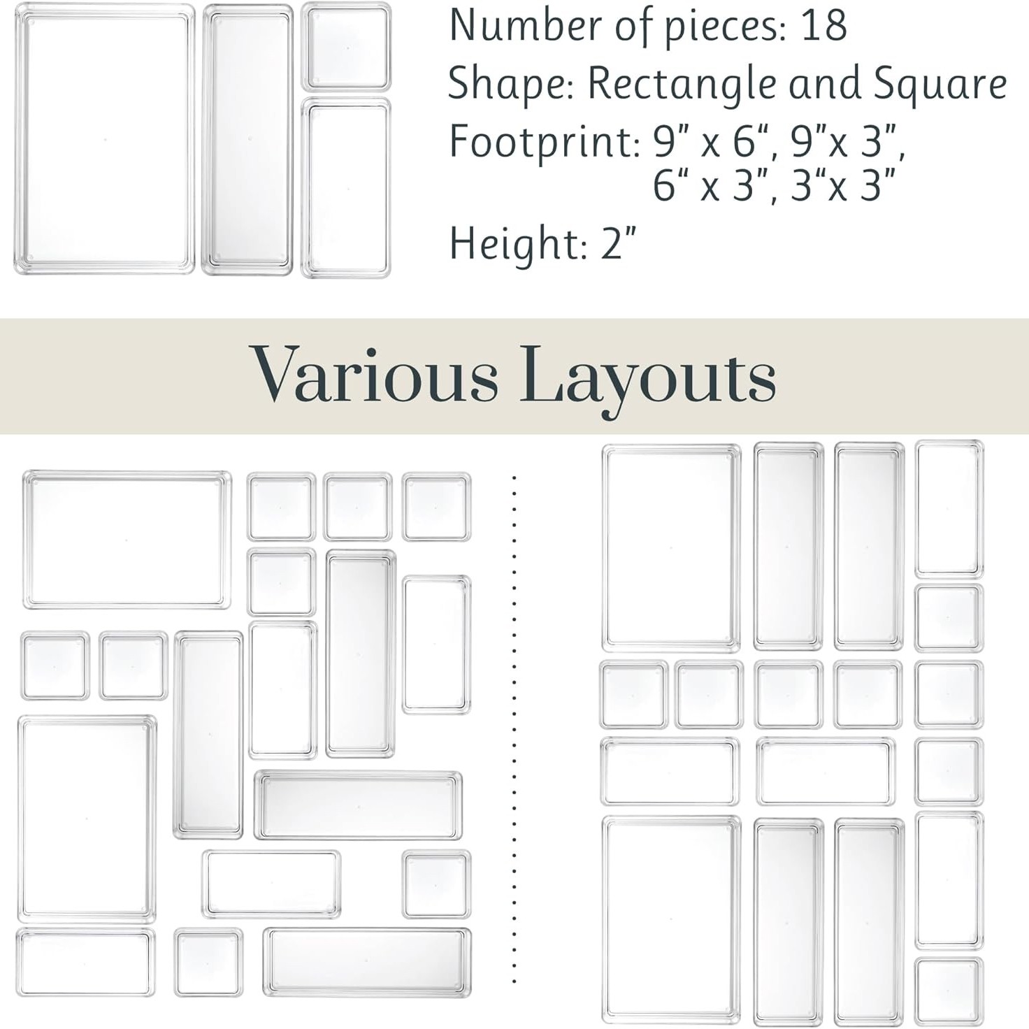 6 brand new boxes STORi SimpleSort 18-Piece Stackable Clear Drawer Organizer Set
