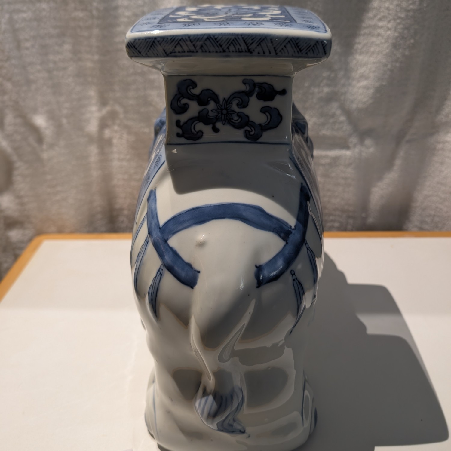 Vintage Chinese Blue & White Porcelain Elephant Plant Stand