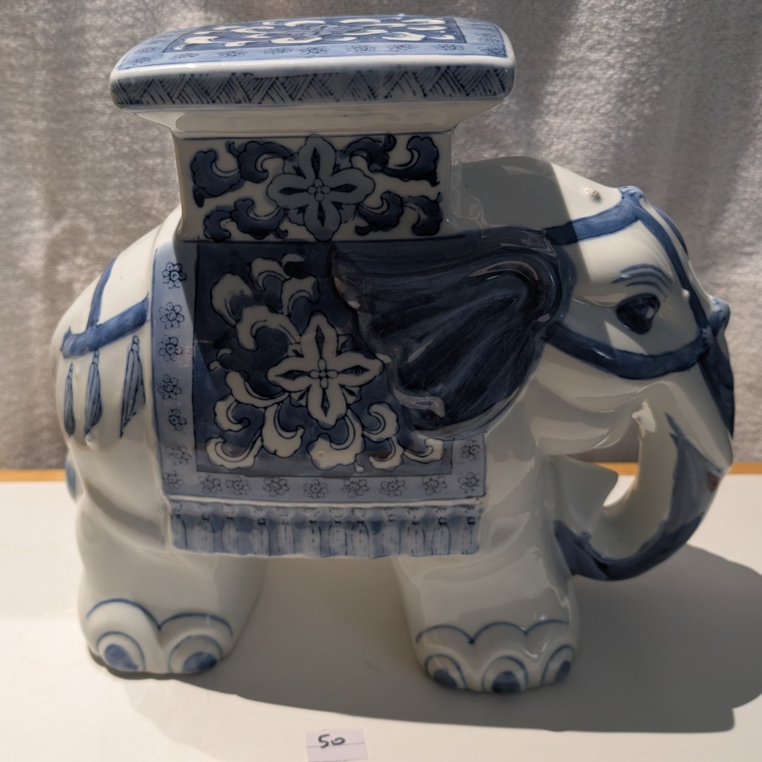 Vintage Chinese Blue & White Porcelain Elephant Plant Stand