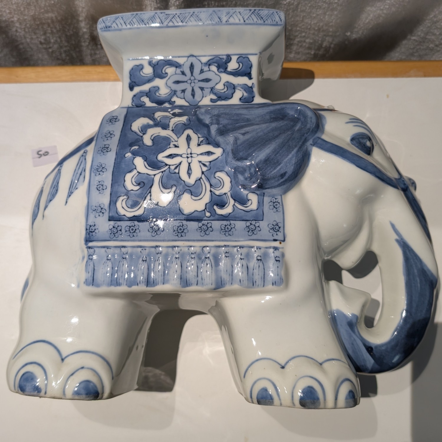 Vintage Chinese Blue & White Porcelain Elephant Plant Stand