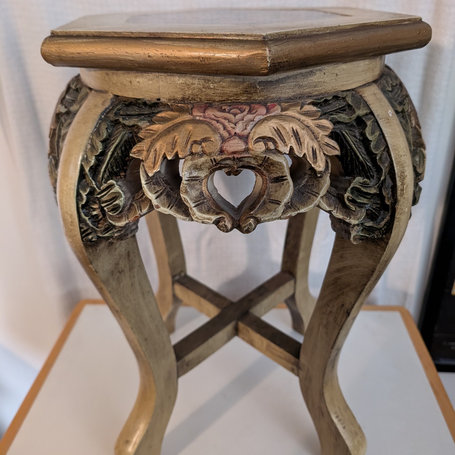 Vintage Wood Plant Stand/End Table/Pedestal with Inset Marble Top 
