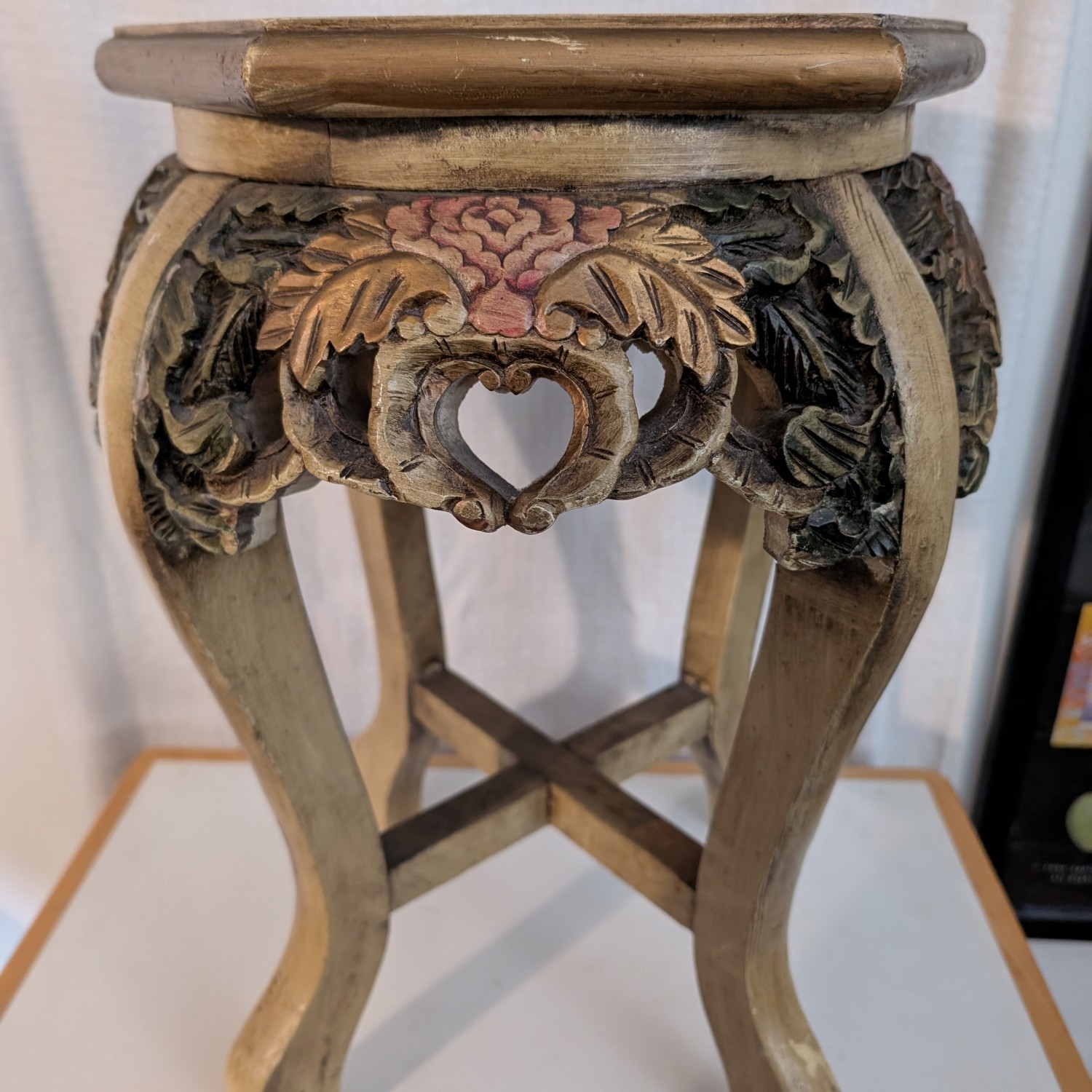 Vintage Wood Plant Stand/End Table/Pedestal with Inset Marble Top 