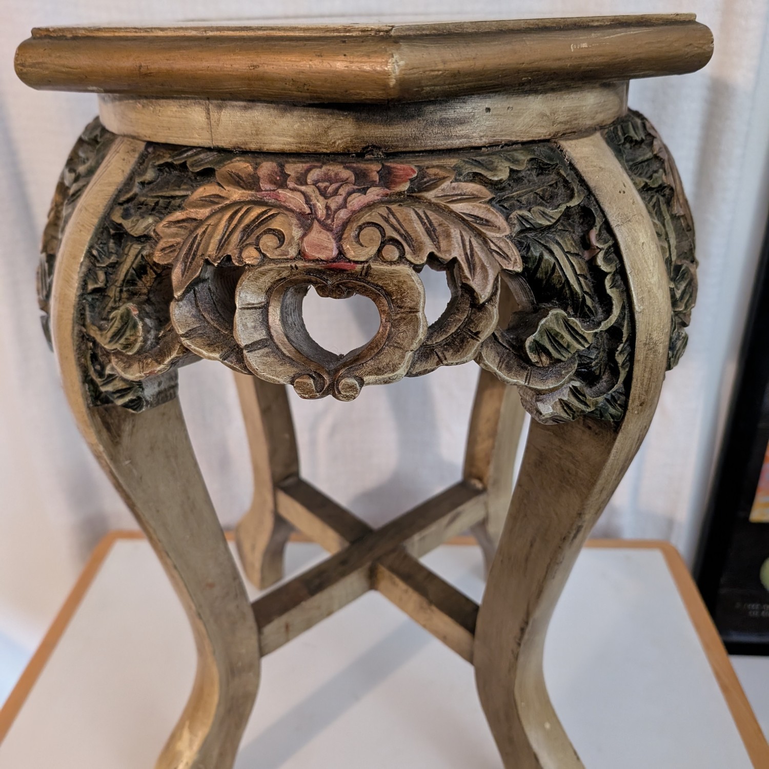 Vintage Wood Plant Stand/End Table with Marble top
