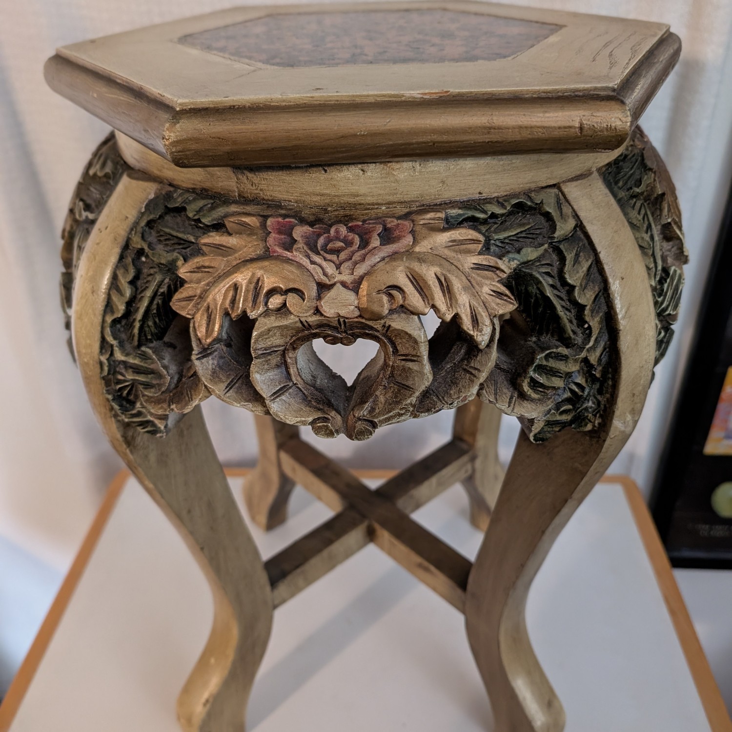 Vintage Wood Plant Stand/End Table with Marble top