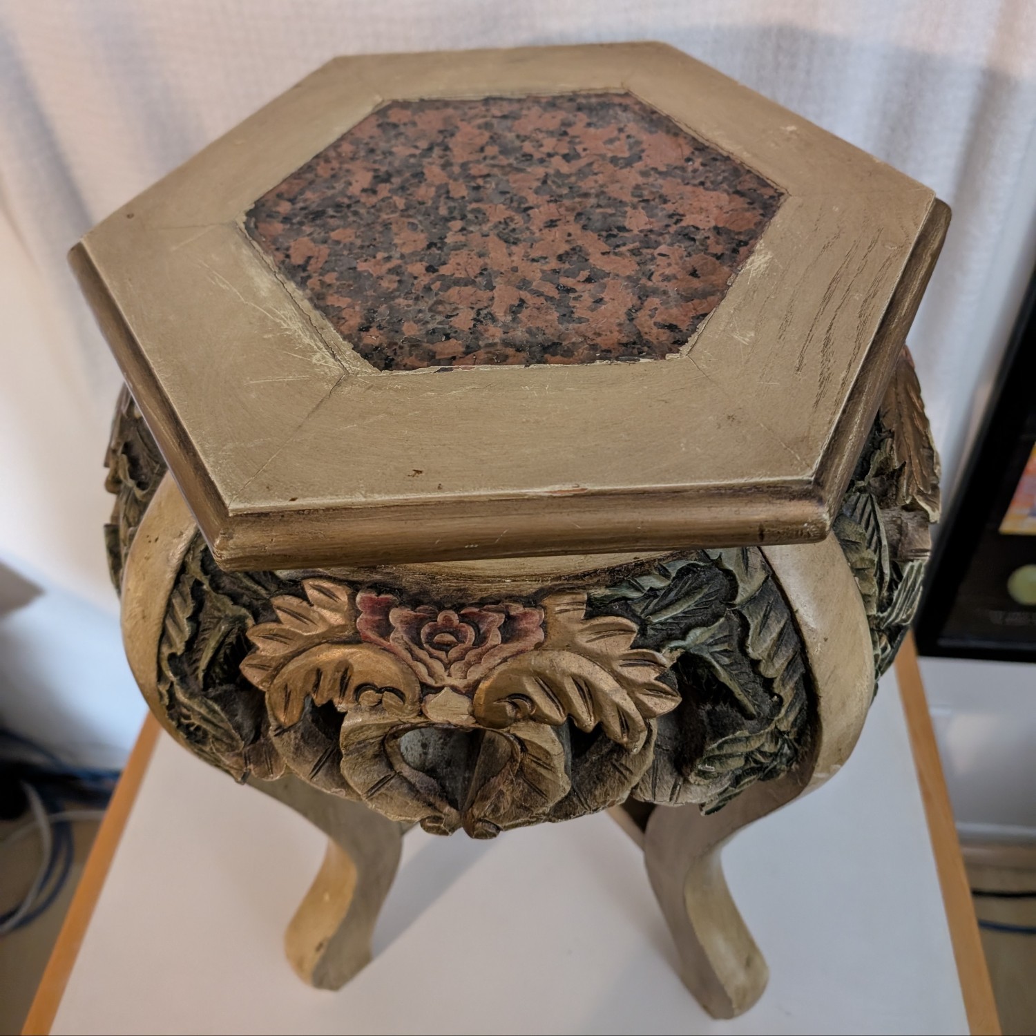 Vintage Wood Plant Stand/End Table with Marble top