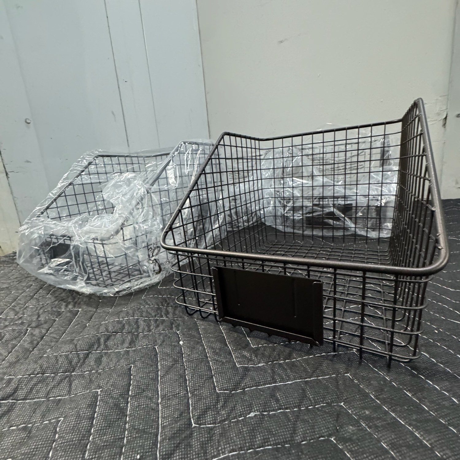 Metal wire storage bin for kitchen food pantry desk shelf laundry bathroom with label qty 4