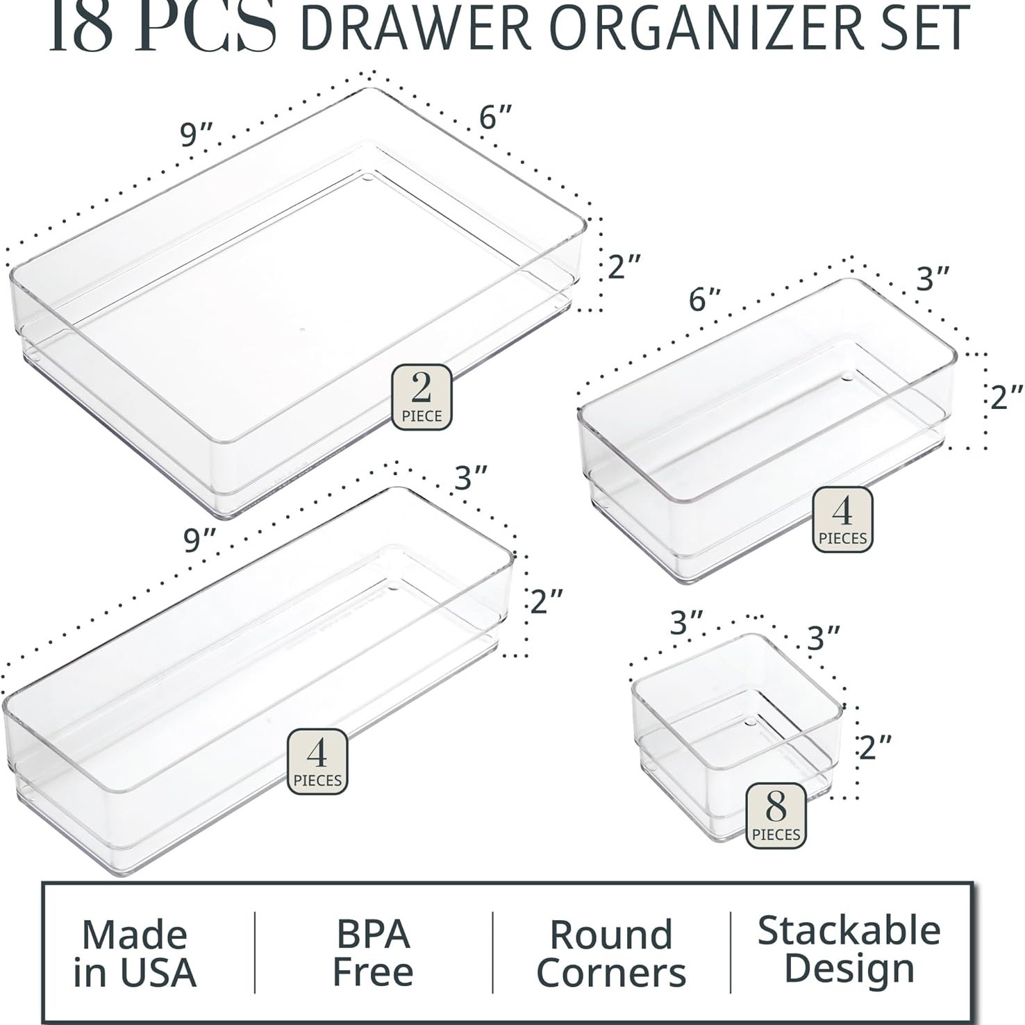 6 brand new boxes STORi SimpleSort 18-Piece Stackable Clear Drawer Organizer Set