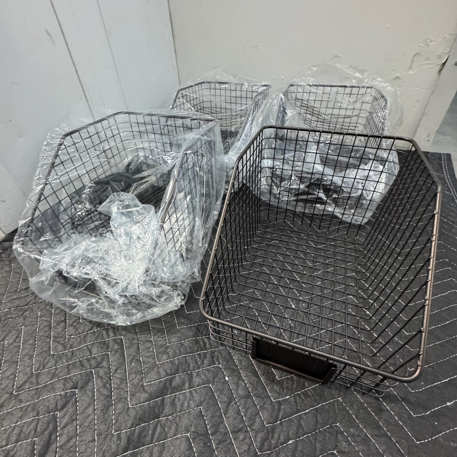 Metal wire storage bin for kitchen food pantry desk shelf laundry bathroom with label qty 4