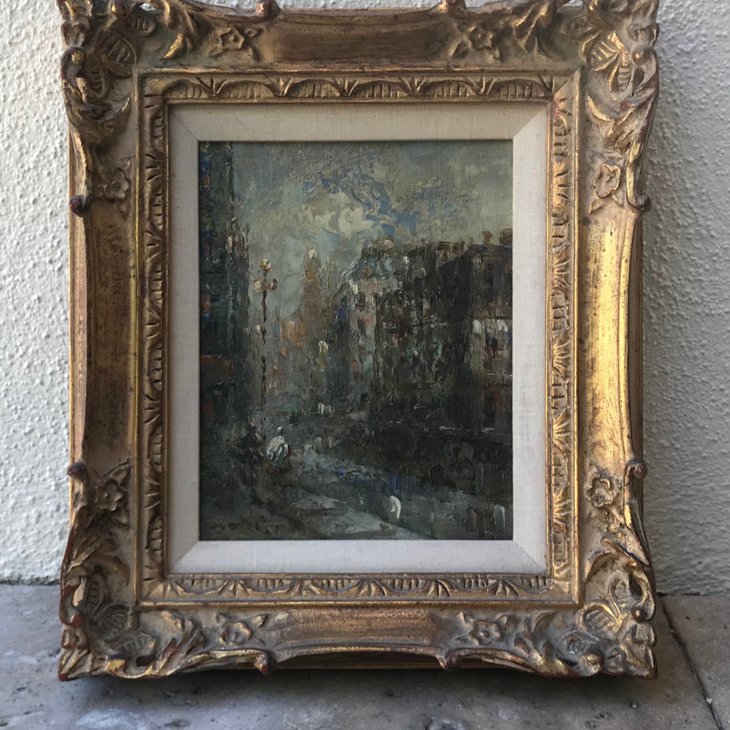Oil Painting of street corner in frame