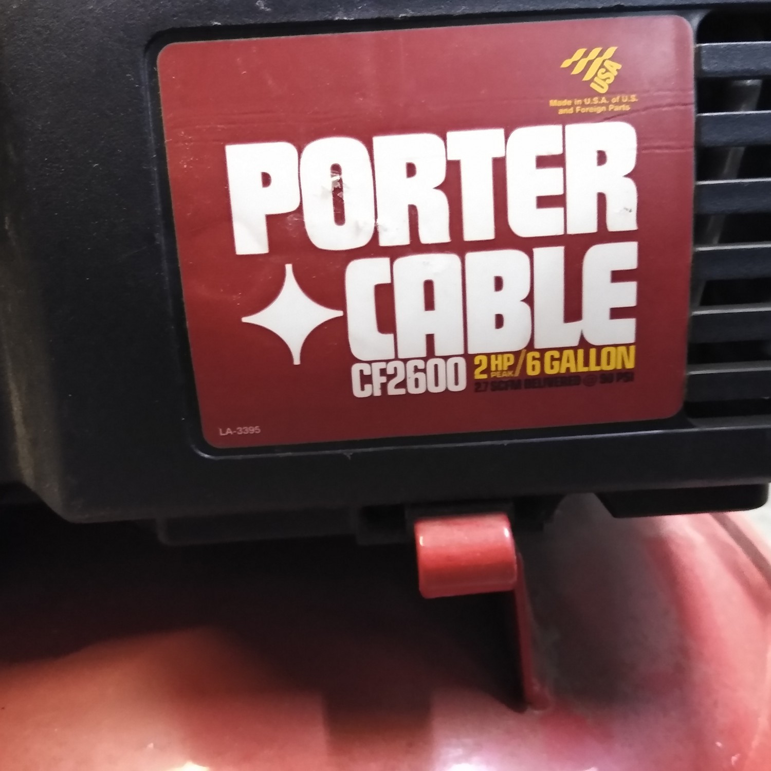 Porter Cable 6 gallon compressor. Works great.