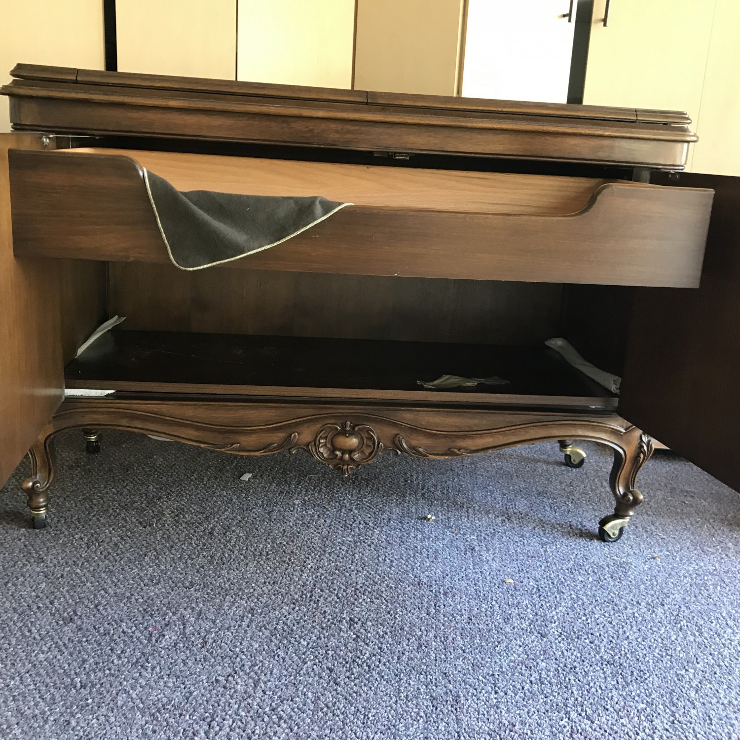 KARGES TEA CART WITH STORAGE AND SILVER DRAWER