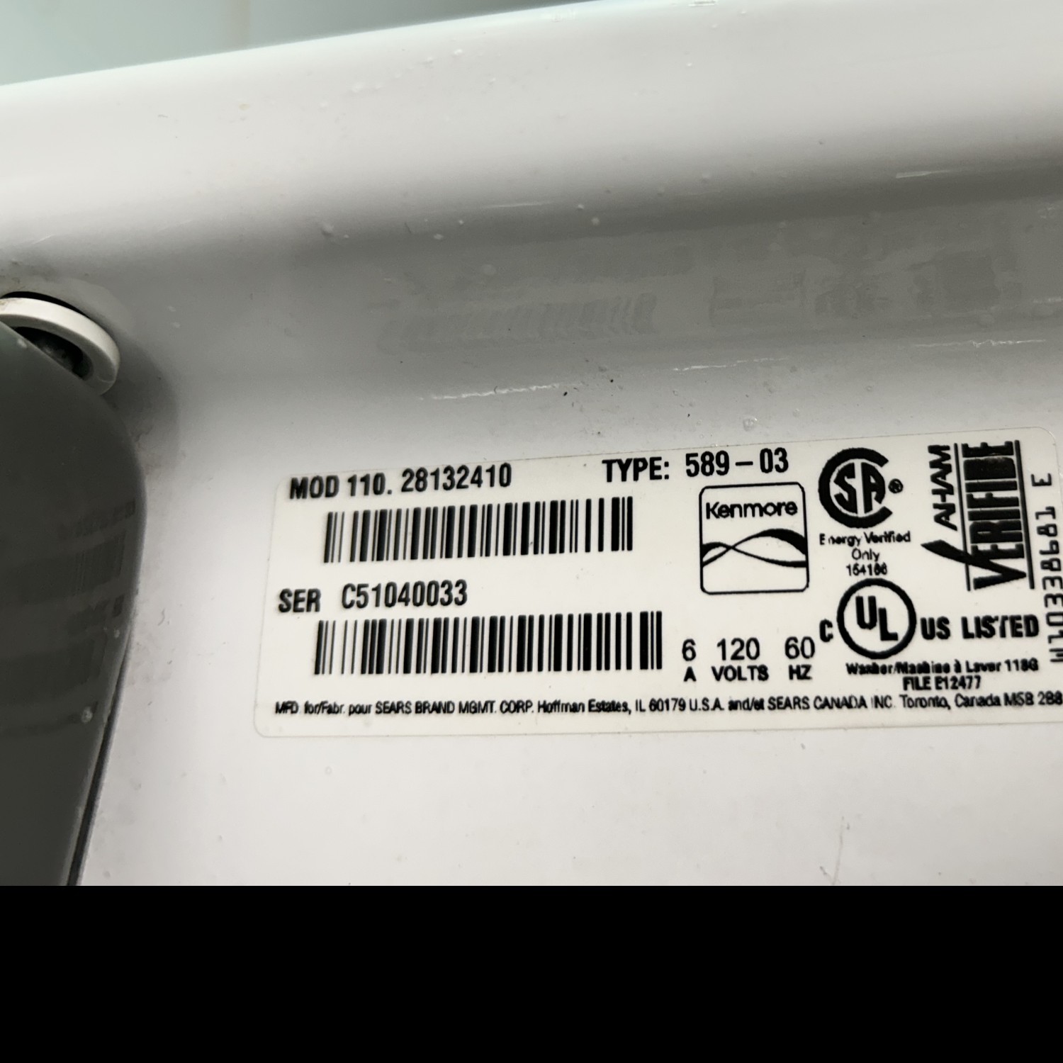 Kenmore series 500 washer/dryer