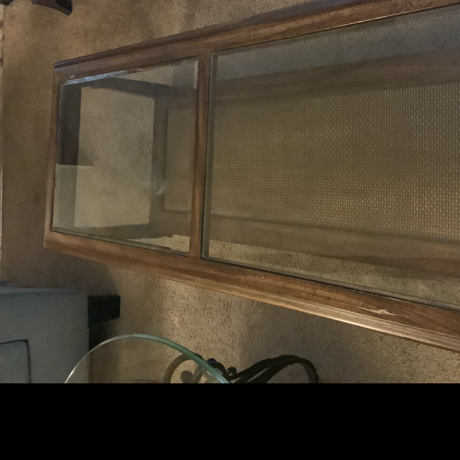 Wood Coffee Table with Glass Top and Woven Shelf