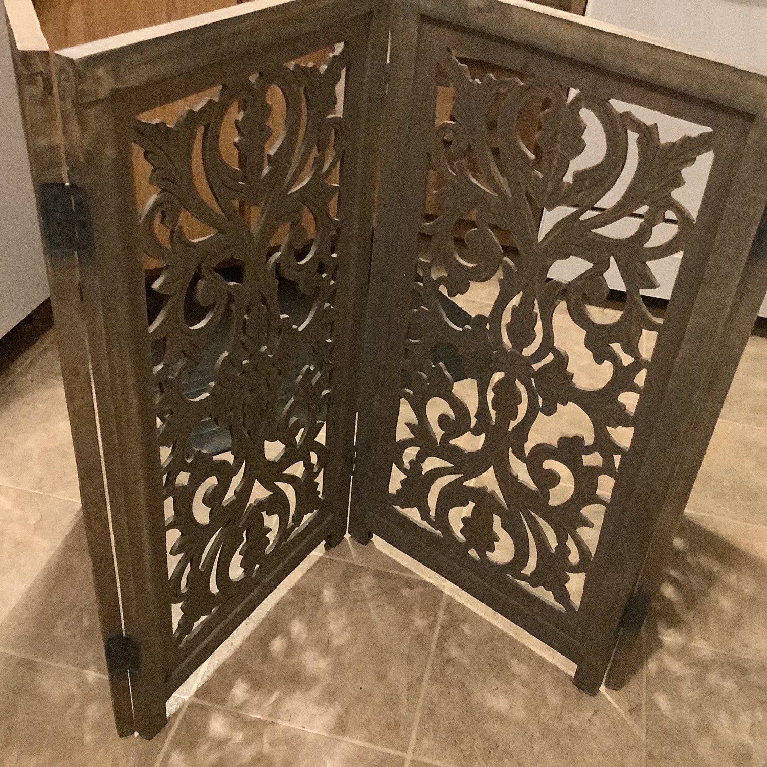 Distressed Carved Wood Room Divider/Pet Gate